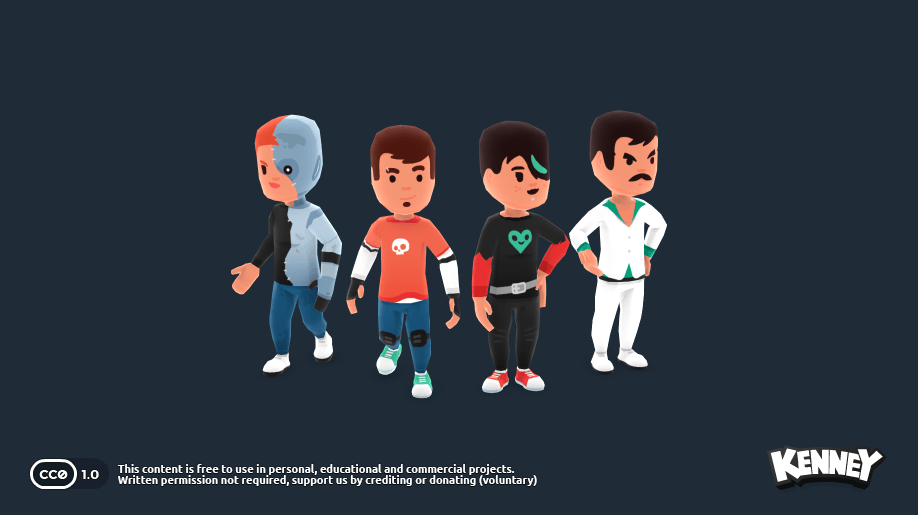 ตัวละคร 3D สไตล์การ์ตูนสี่ตัวจาก Animated Characters Protagonists