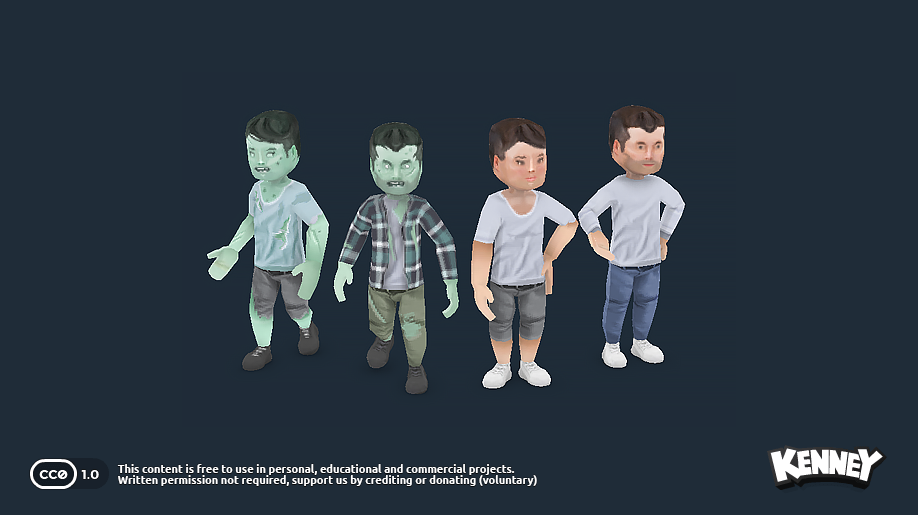 ภาพตัวละครคนและซอมบี้แบบ 3D จาก Animated Characters Retro