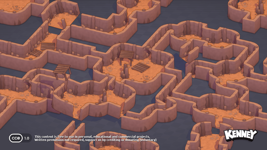 Kenney Modular Cave Kit preview of earthy rock walls and connected passages