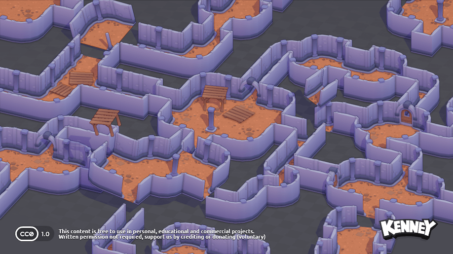 Kenney Modular Dungeon Kit preview of interconnected purple walls and rooms