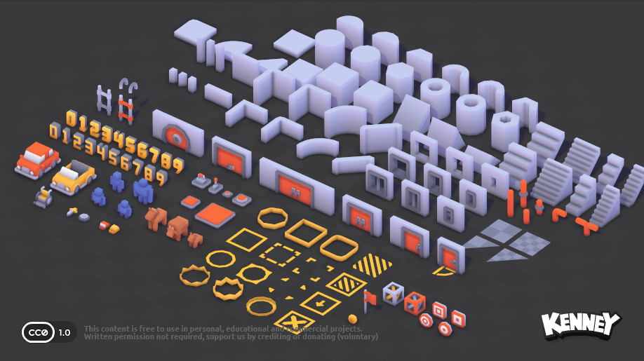 ภาพโมเดล Prototype Kit มีผนัง บันได ประตู สิ่งกีดขวาง และรูปทรง 3D สำหรับทดสอบด่าน