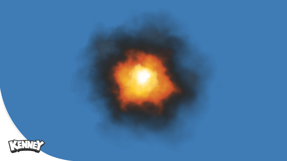 ภาพตัวอย่าง Smoke Particles มีควันสีดำฟุ้งรอบแสงไฟสีส้ม